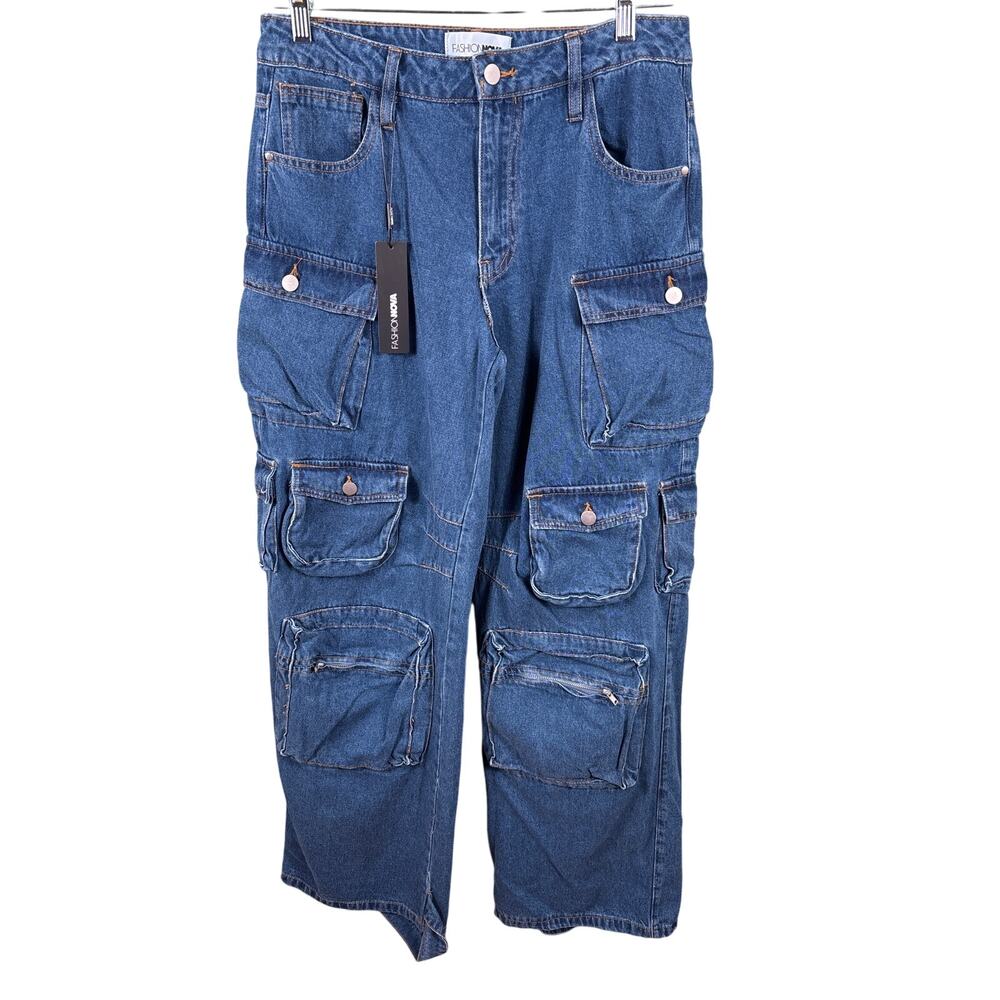 Fashionova Pants Denim Jeans Women Size 11 Blue Billie Low Slung Cargo Jeans NWT